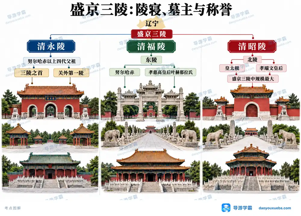 盛京三陵永陵福陵昭陵墓主辨析考点图（导游学霸·科四辽宁）