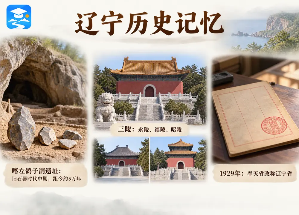 辽宁关外三陵鸽子洞遗址与1929得名考点图（导游学霸·科四辽宁）