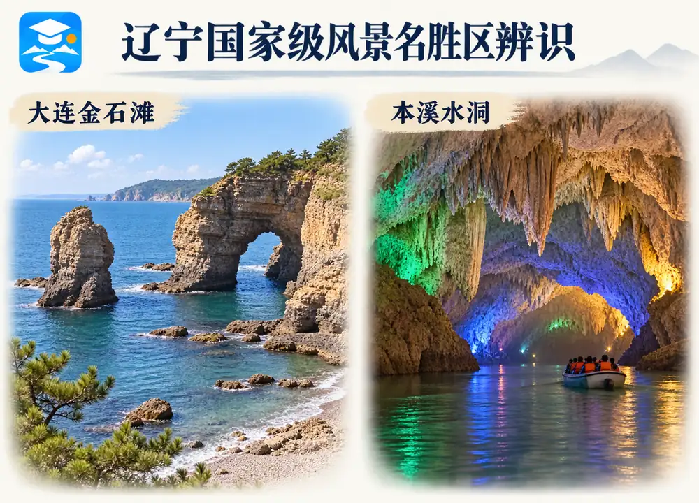 辽宁大连金石滩与本溪水洞名胜辨识考点图(导游学霸·科四辽宁)