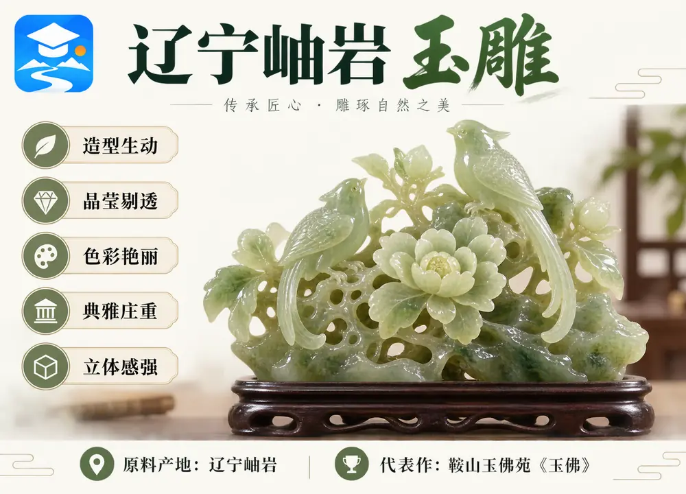 辽宁岫岩玉雕工艺特点与代表作考点图（导游学霸·科四辽宁）