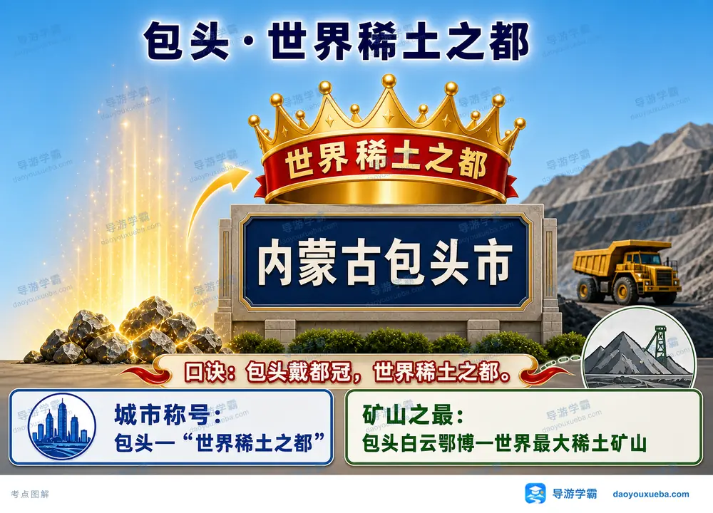 包头世界稀土之都城市名片考点图(导游学霸·科四内蒙古)