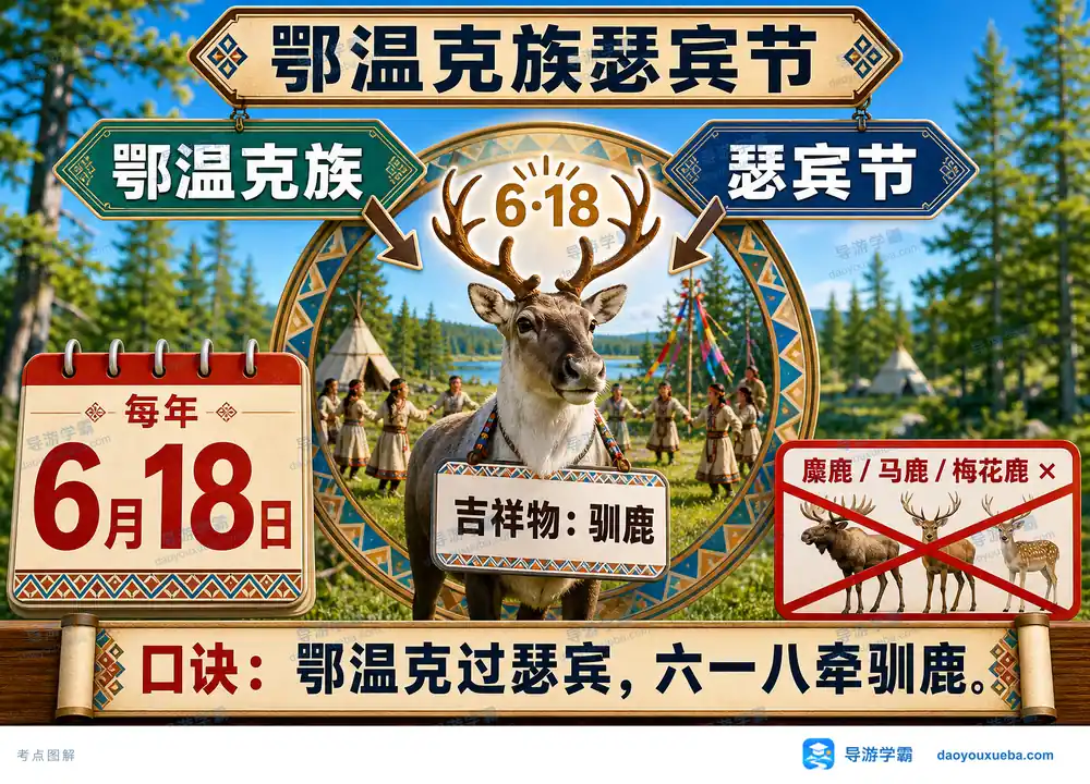 鄂温克族瑟宾节六一八驯鹿考点图（导游学霸·科四内蒙古）