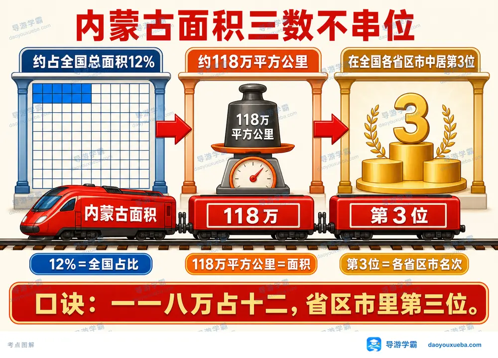 内蒙古国土面积三组核心数据考点图（导游学霸·科四内蒙古）