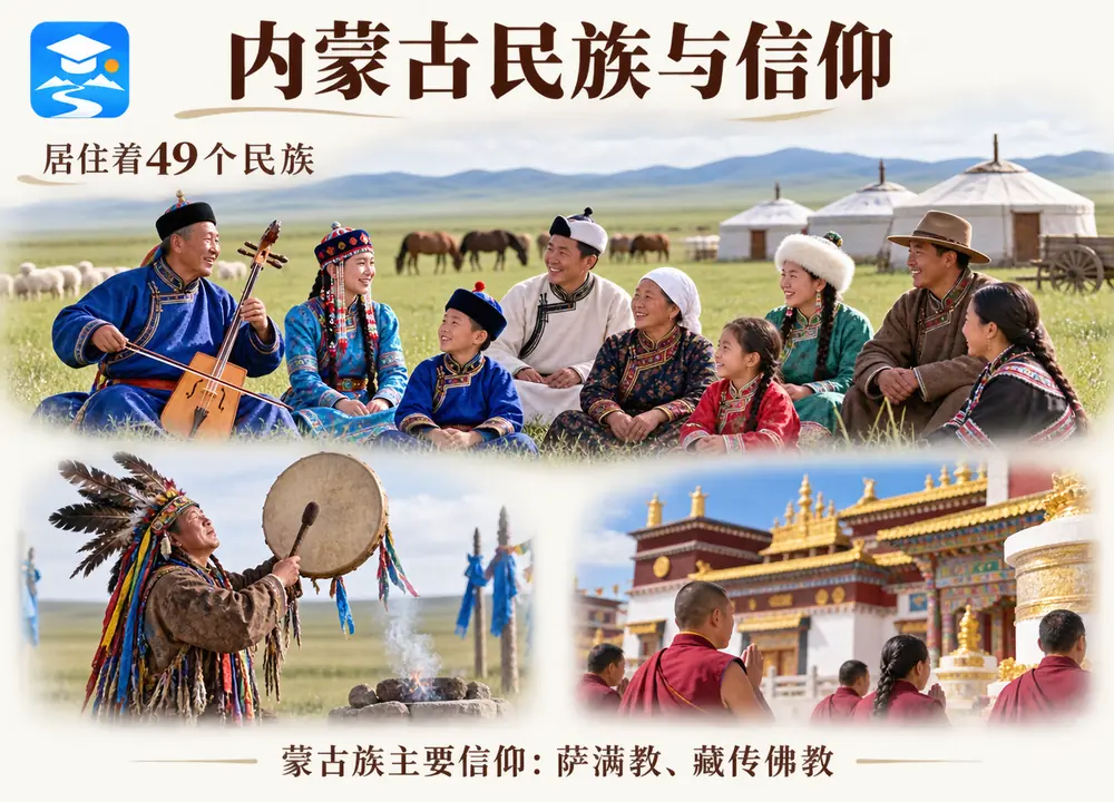 内蒙古49个民族与蒙古族双重信仰考点图(导游学霸·科四内蒙古)