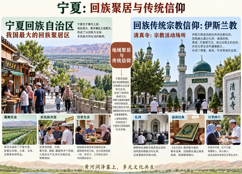 宁夏最大回族聚居区与伊斯兰教考点图（导游学霸·科四宁夏）