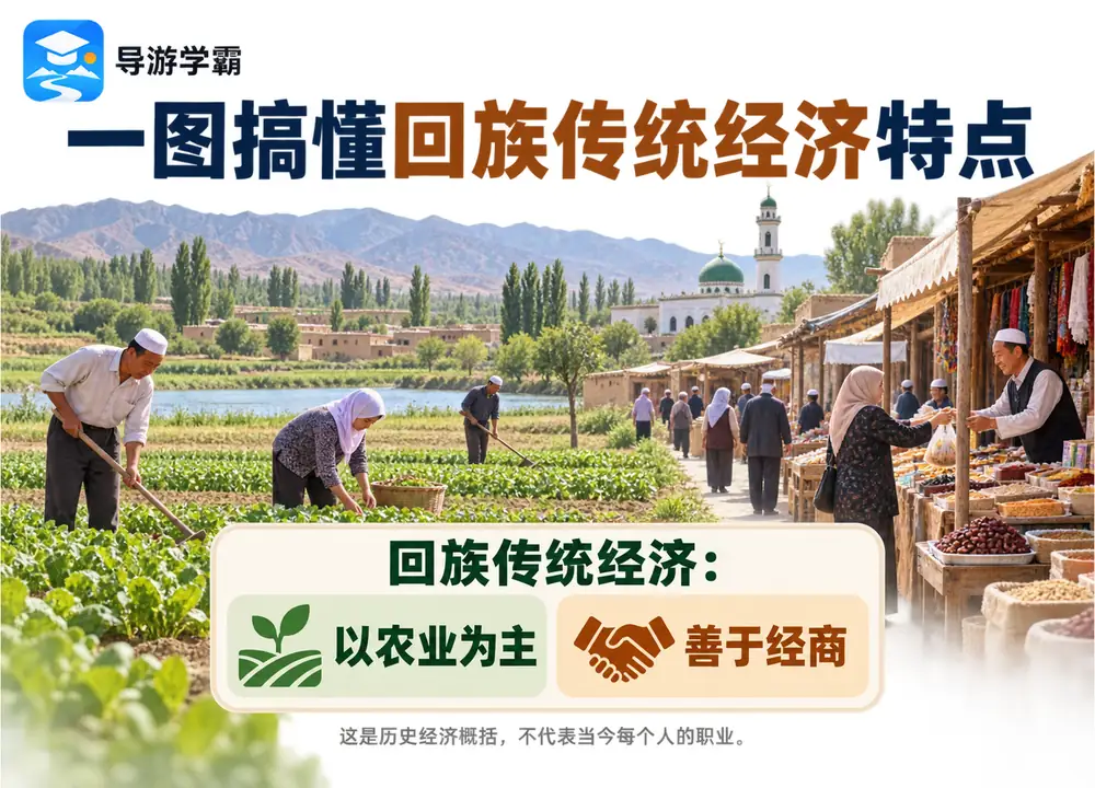 一图搞懂回族传统经济特点考点图（导游学霸·科四宁夏）