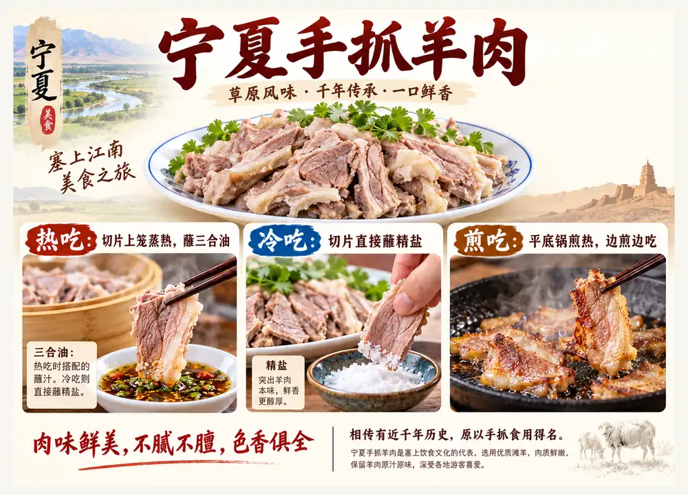 宁夏手抓羊肉三种吃法与千年传承考点图（导游学霸·科四宁夏）