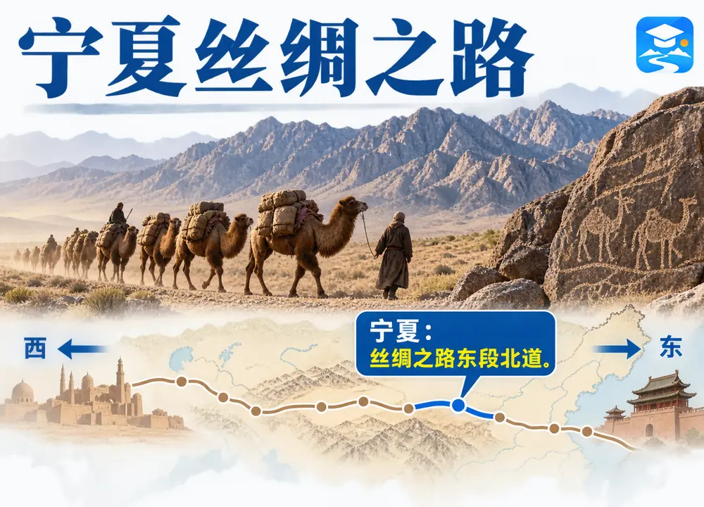 宁夏丝绸之路东段北道常考点图(导游学霸·科四宁夏)