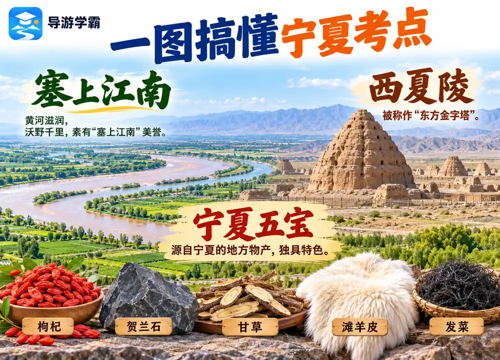 宁夏塞上江南西夏陵与五宝考点图（导游学霸·科四宁夏）