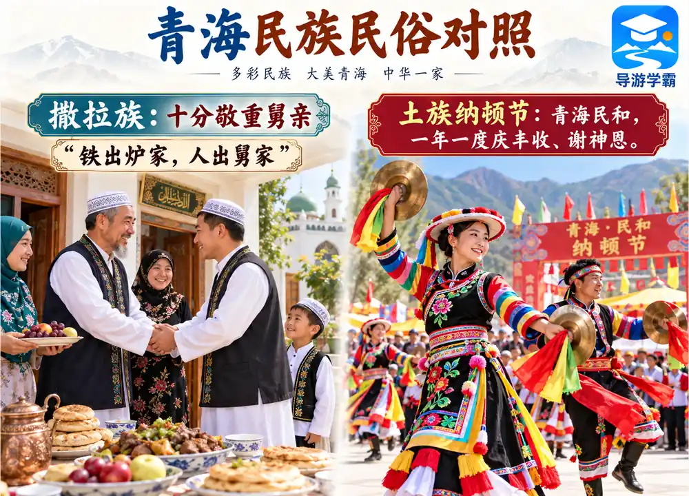 撒拉族舅亲与土族纳顿节考点图(导游学霸·科四青海)