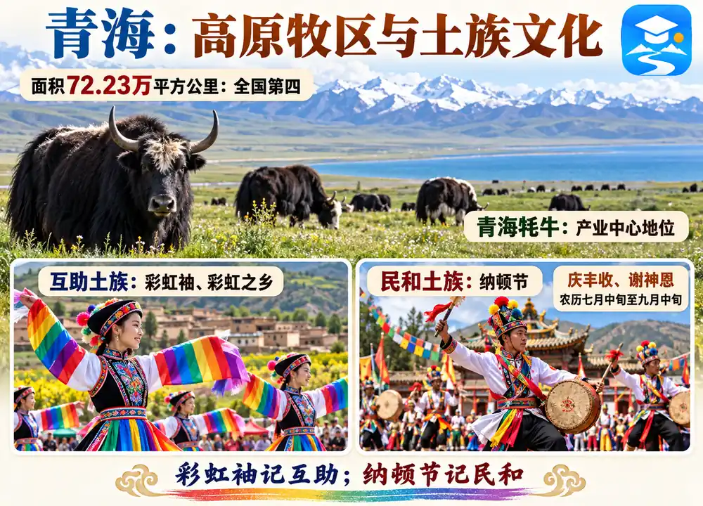 青海面积牦牛与互助民和土族考点图(导游学霸·科四青海)