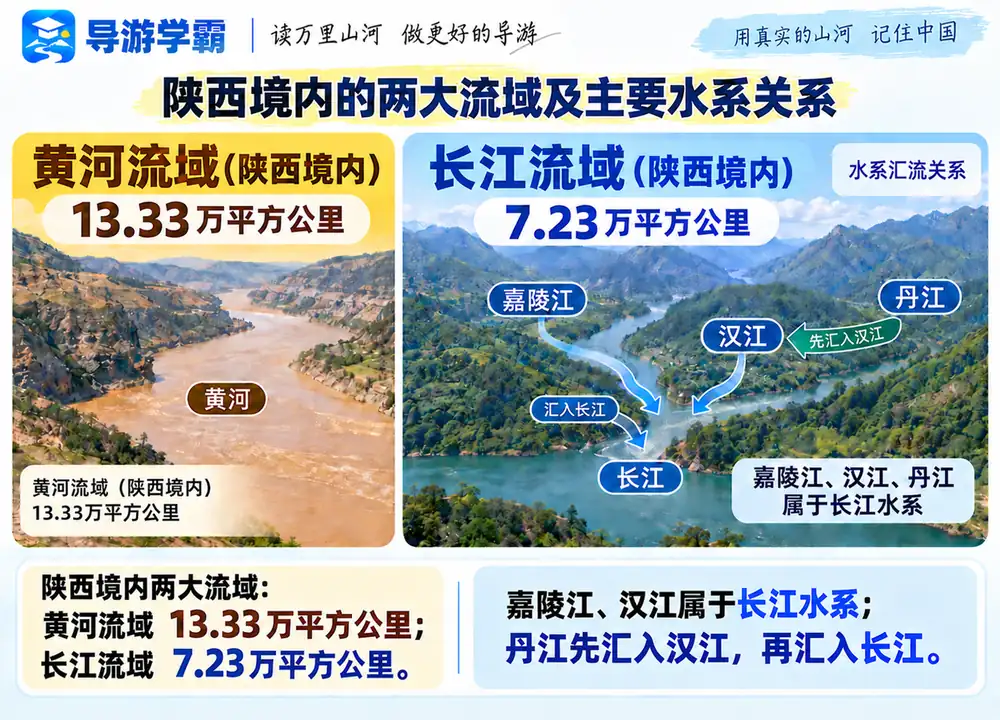 陕西黄河长江两大流域与水系考点图(导游学霸·科四陕西)