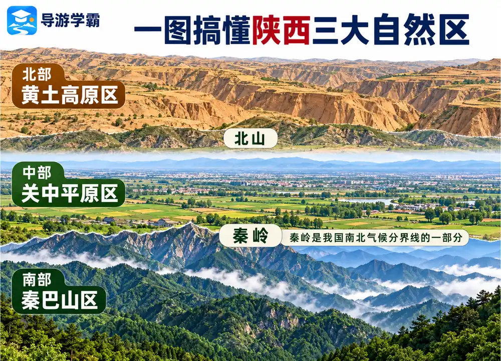 一图搞懂陕西三大自然区考点图(导游学霸·科四陕西)