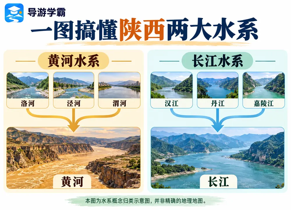 一图搞懂陕西两大水系划分考点图(导游学霸·科四陕西)
