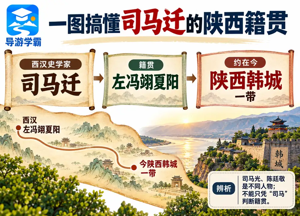 司马迁陕西韩城籍贯考点图(导游学霸·科四陕西)