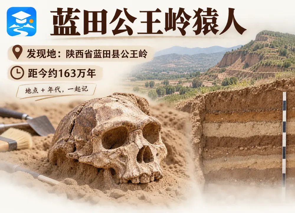 陕西蓝田公王岭猿人163万年考点图(导游学霸·科四陕西)
