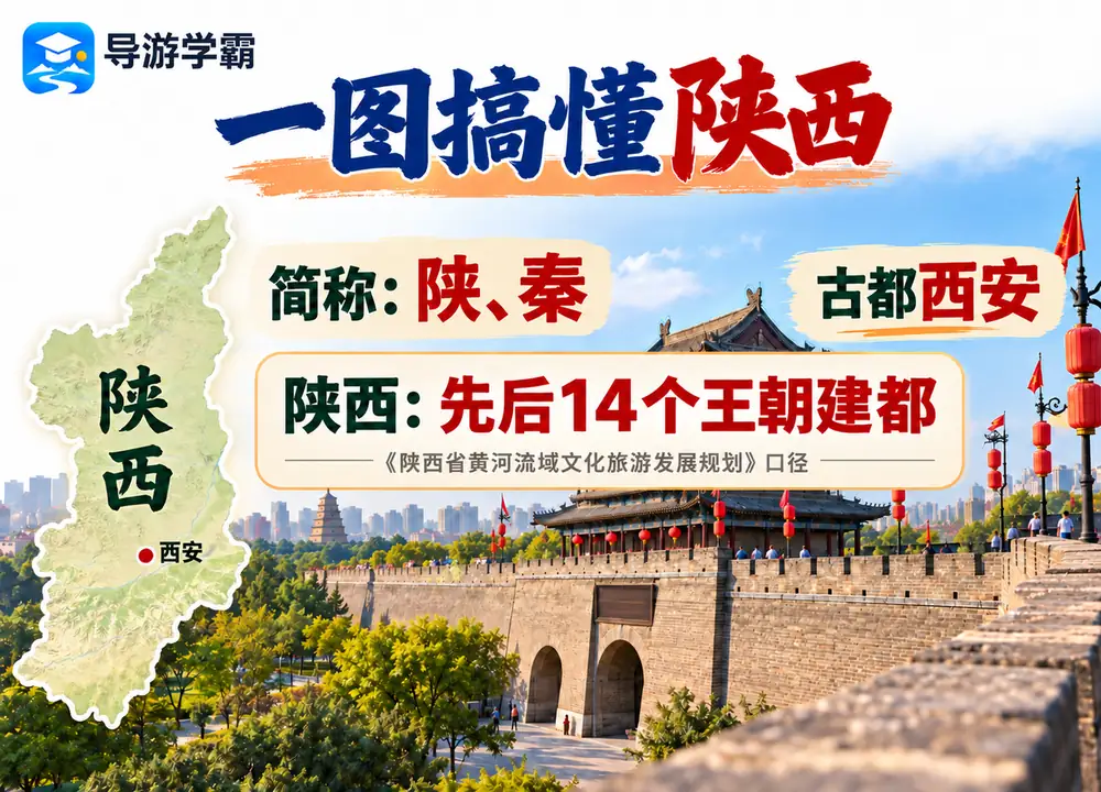 陕西双简称与古都西安十四朝考点图（导游学霸·科四陕西）