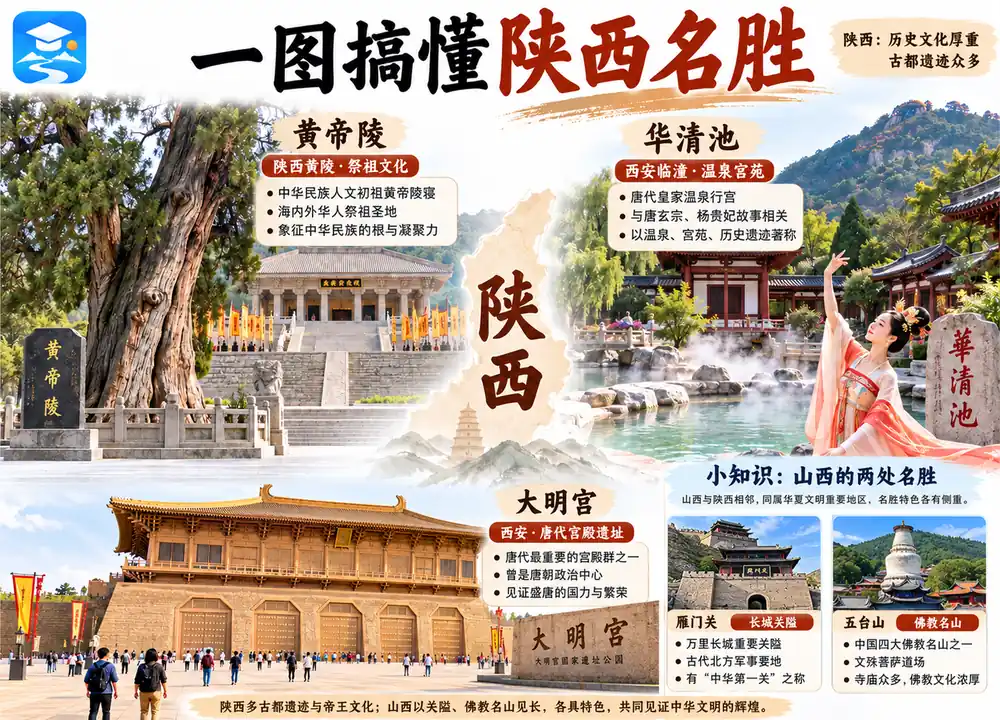 陕西黄帝陵华清池大明宫考点图(导游学霸·科四陕西)