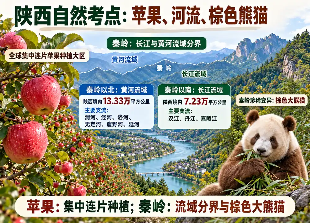陕西水系苹果与棕色熊猫考点图(导游学霸·科四陕西)