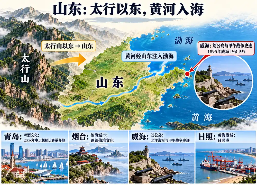 山东太行山黄河入海与威海卫考点图（导游学霸·科四山东）