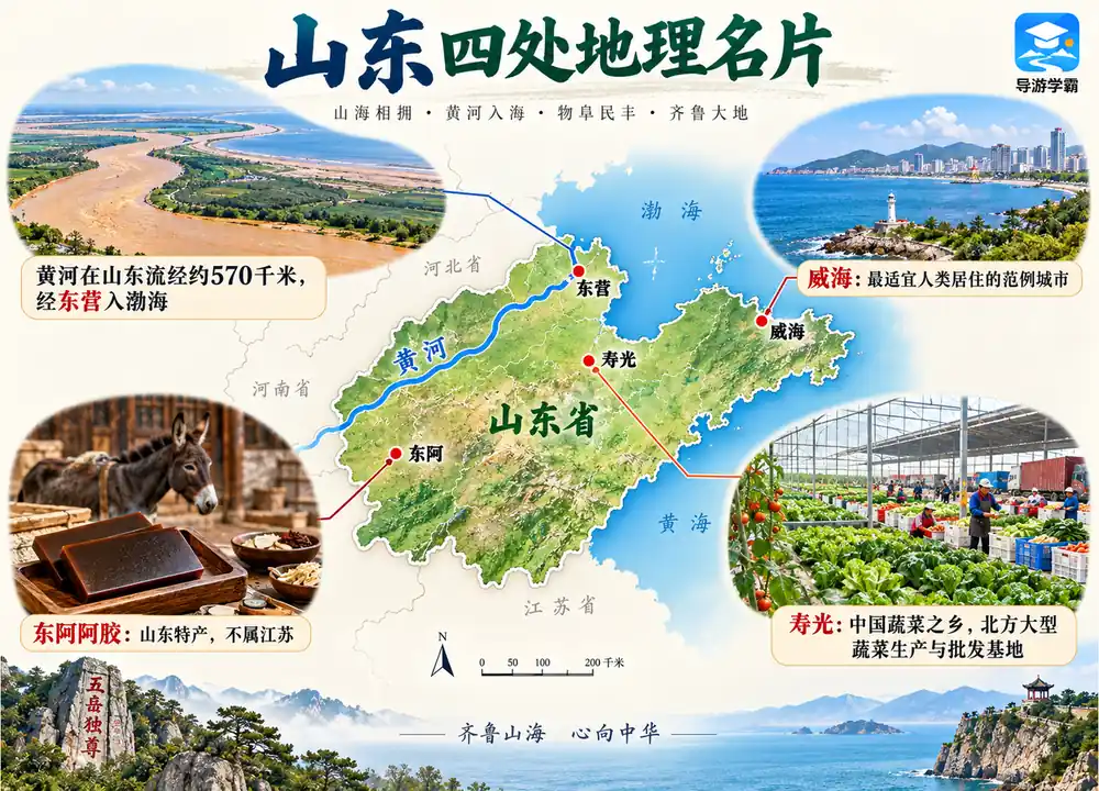 山东四处地理名片黄河寿光东阿考点图(导游学霸·科四山东)