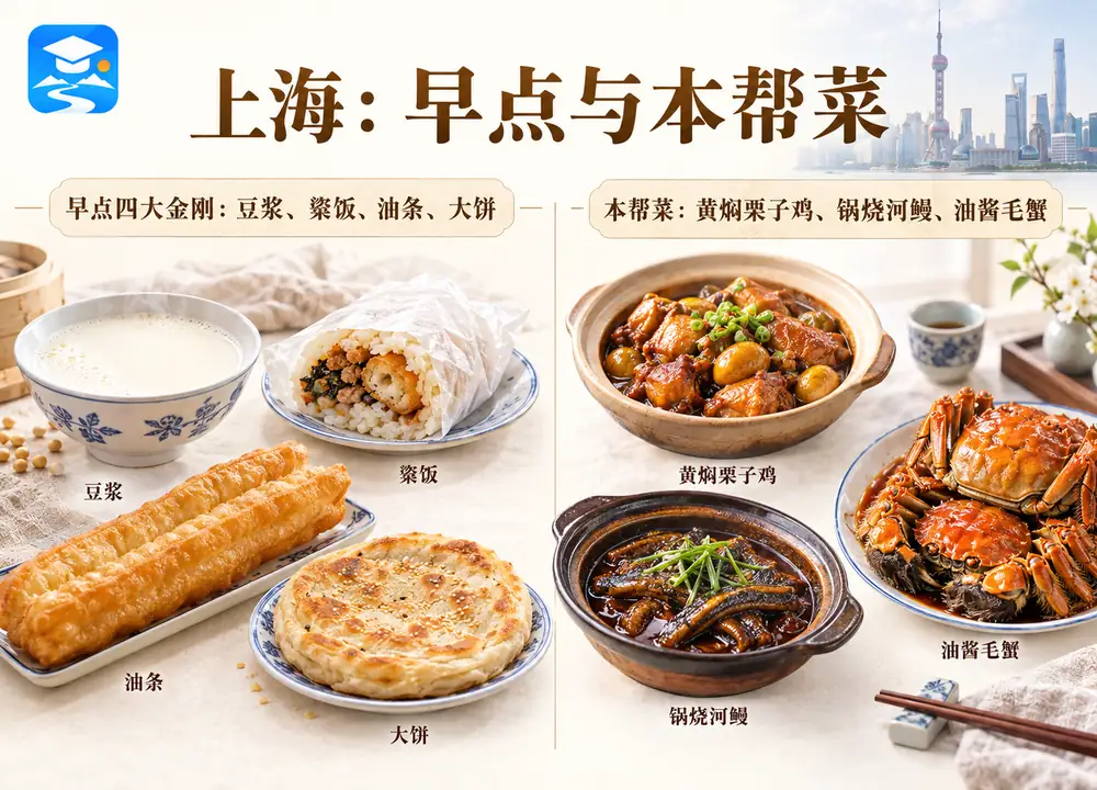 上海早点四大金刚与本帮菜考点图（导游学霸·科四上海）