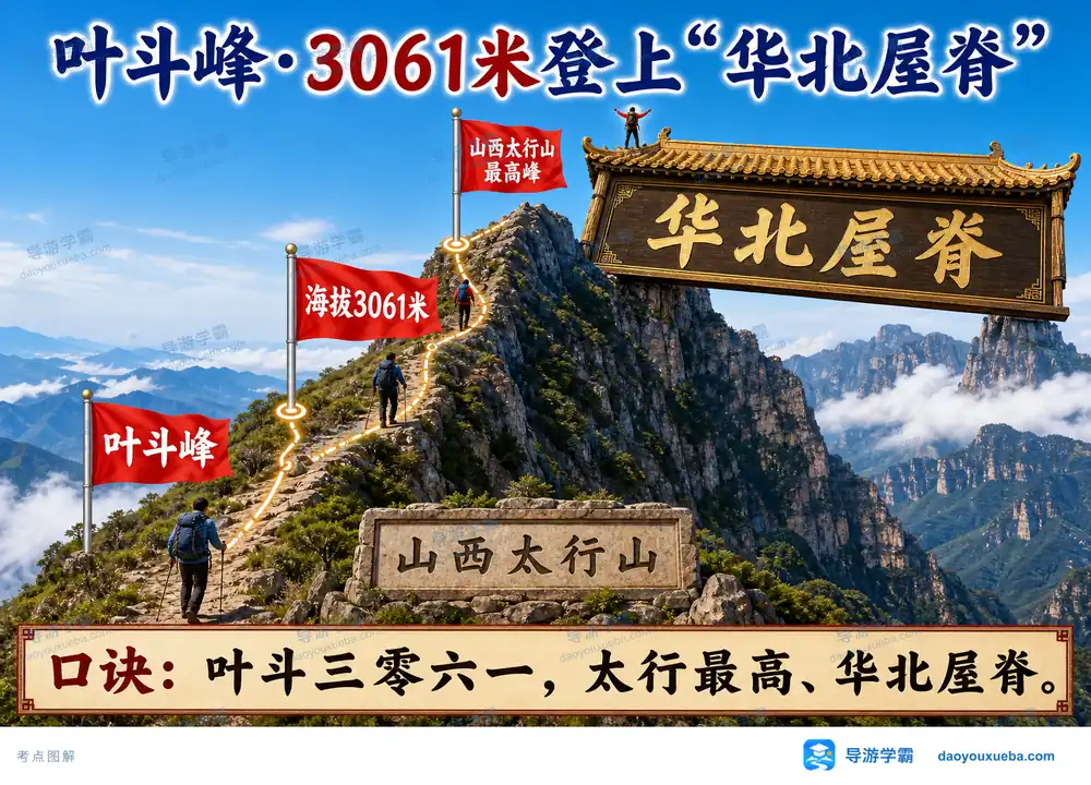 叶斗峰3061米太行最高华北屋脊考点图（导游学霸·科四山西）