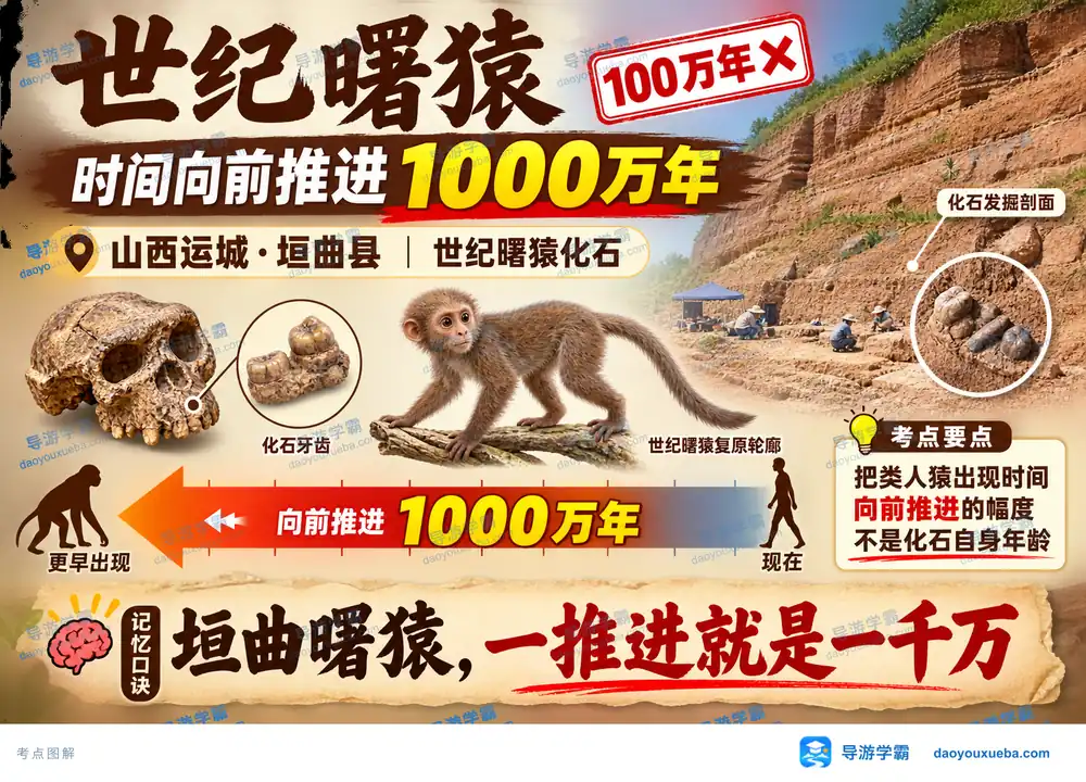 山西垣曲世纪曙猿推进千万年考点图（导游学霸·科四山西）