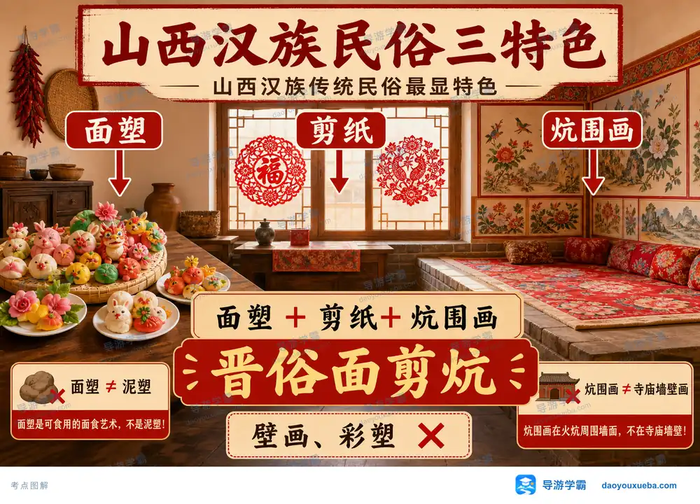 山西汉族民俗面塑剪纸炕围画考点图（导游学霸·科四山西）
