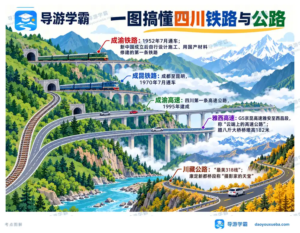 四川成渝铁路成昆雅西公路考点图(导游学霸·科四四川)