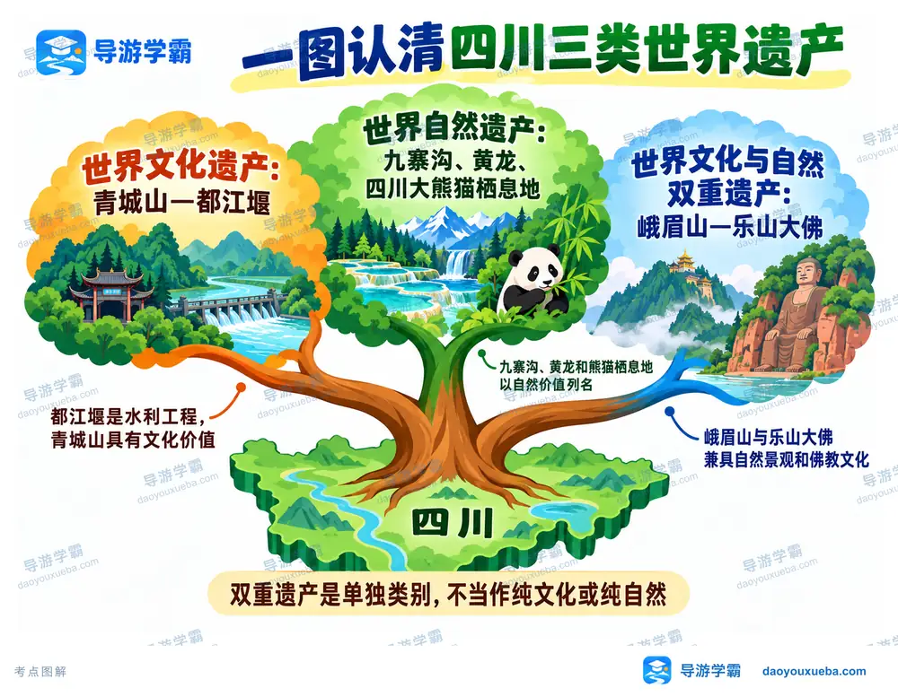 四川世界文化自然与双重遗产考点图(导游学霸·科四四川)