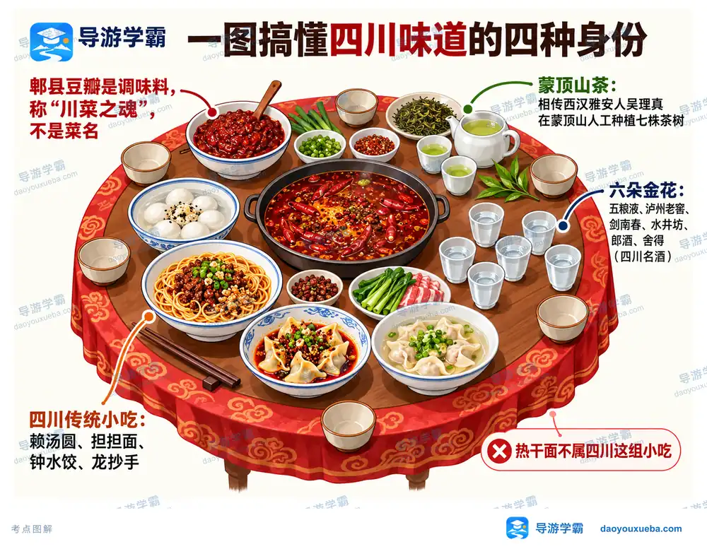 四川调味名茶名酒传统小吃考点图(导游学霸·科四四川)