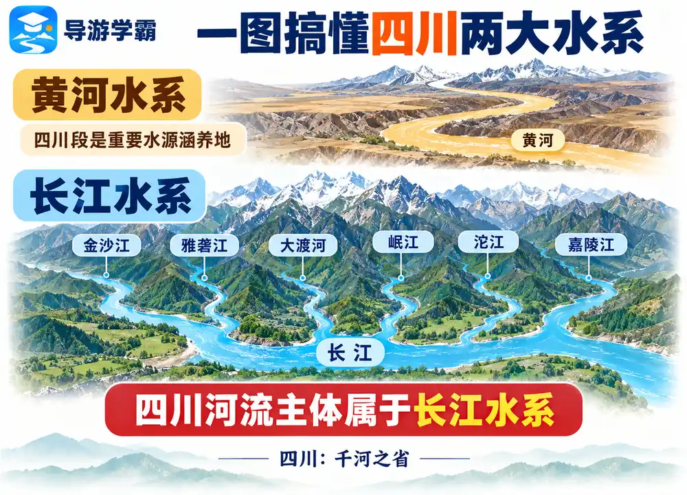一图搞懂四川两大水系分布考点图(导游学霸·科四四川)