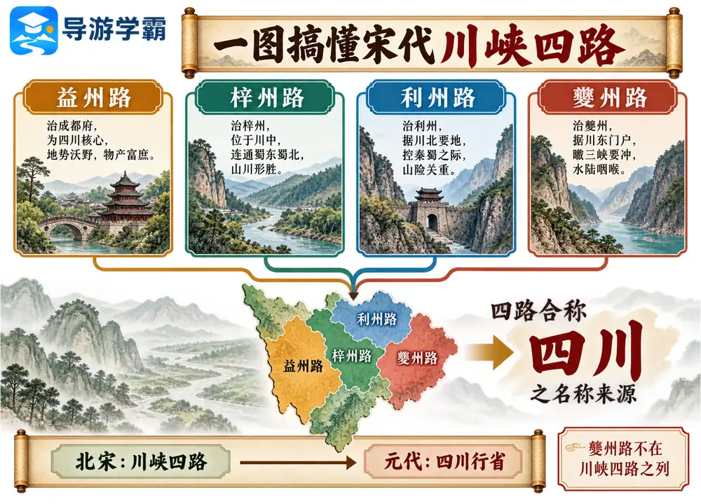 宋代川峡四路与四川省名考点图（导游学霸·科四四川）