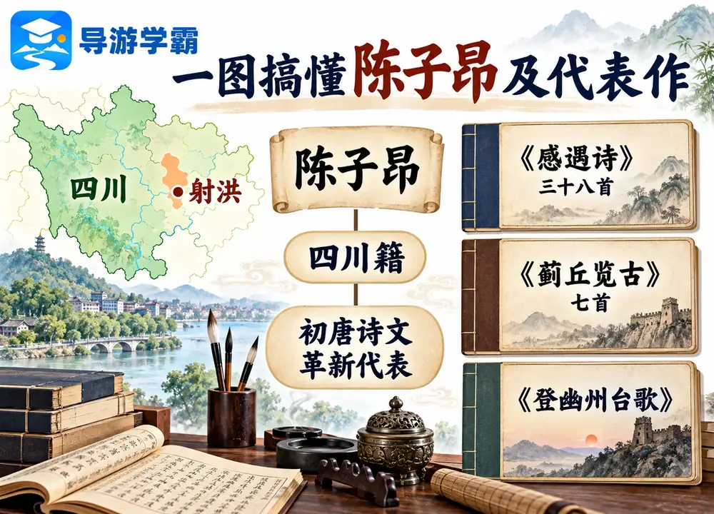 初唐诗人陈子昂及代表作考点图(导游学霸·科四四川)