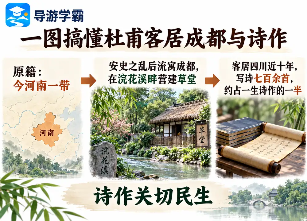 杜甫客居成都与草堂诗作考点图（导游学霸·科四四川）