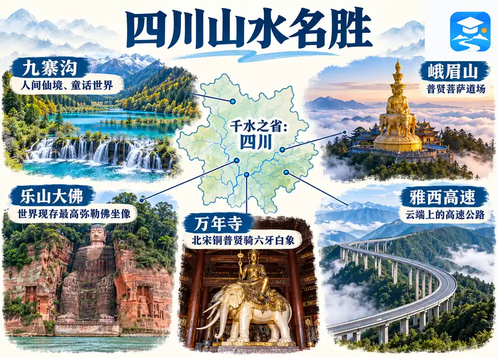 四川山水名胜核心考点图(导游学霸·科四四川)