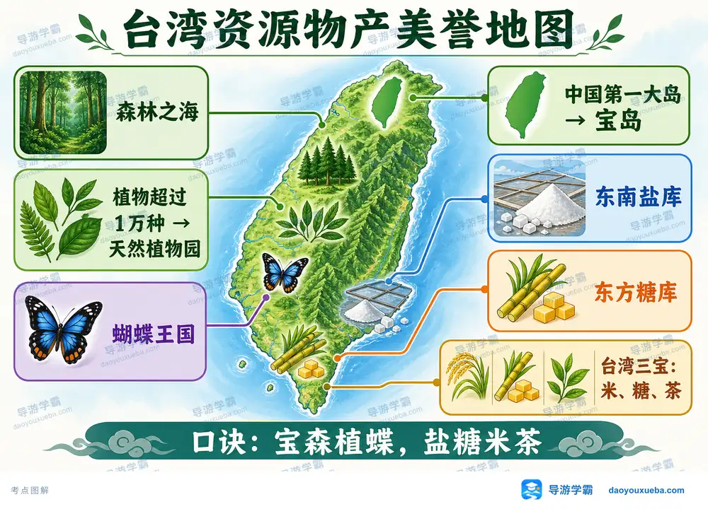 台湾资源物产美誉与台湾三宝考点图（导游学霸·科四台湾）