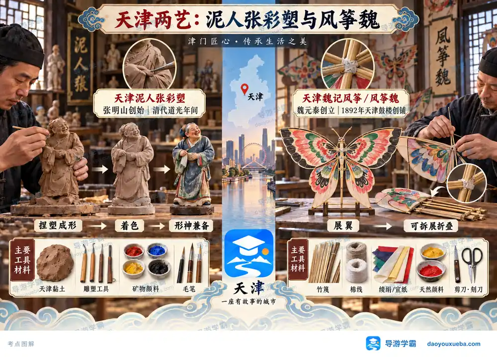 天津泥人张彩塑与风筝魏技艺考点图（导游学霸·科四天津）