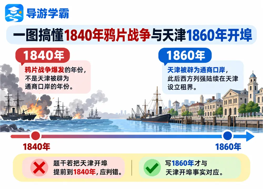 天津1860年开埠历史辨析考点图（导游学霸·科四天津）