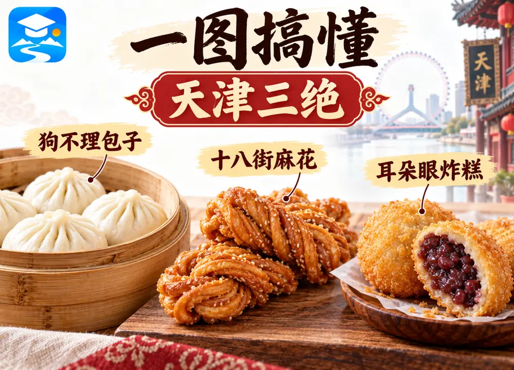 天津风味小吃三绝考点图(导游学霸·科四天津)