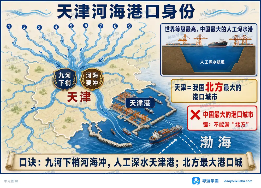 天津河海港口与北方最大港口城考点图(导游学霸·科四天津)