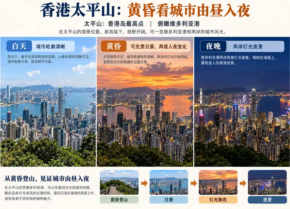 香港太平山最高点黄昏俯瞰维港考点图（导游学霸·科四香港）
