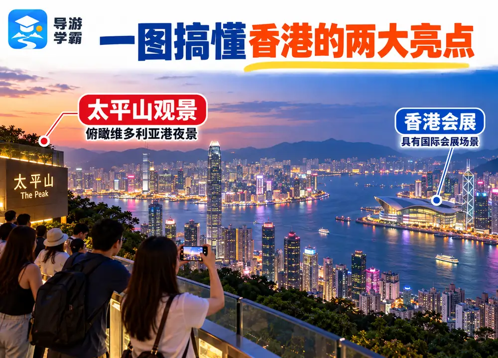 香港太平山夜景与会展中心考点图（导游学霸·科四香港）