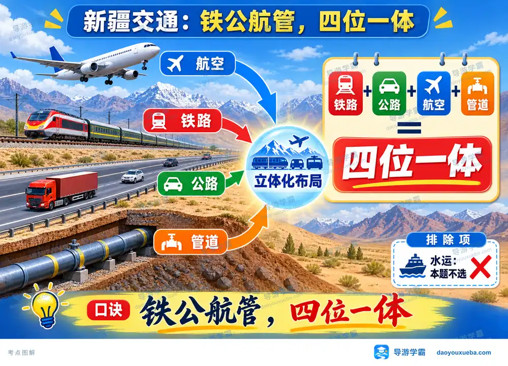 新疆交通铁公航管四位一体考点图(导游学霸·科四新疆)