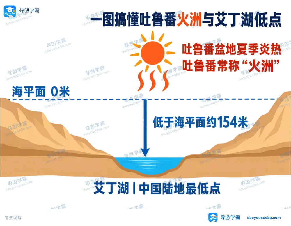 吐鲁番火洲与艾丁湖低点考点图(导游学霸·科四新疆)