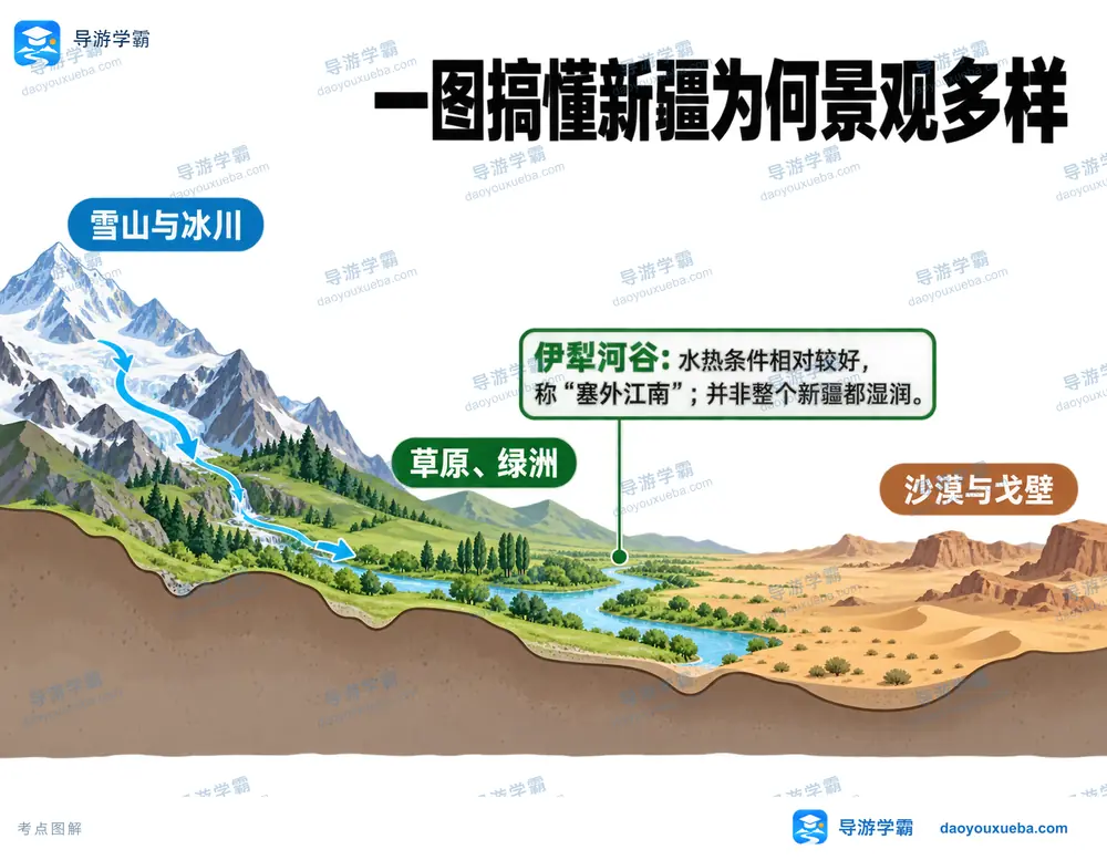 塞外江南伊犁河谷与景观多样考点图(导游学霸·科四新疆)