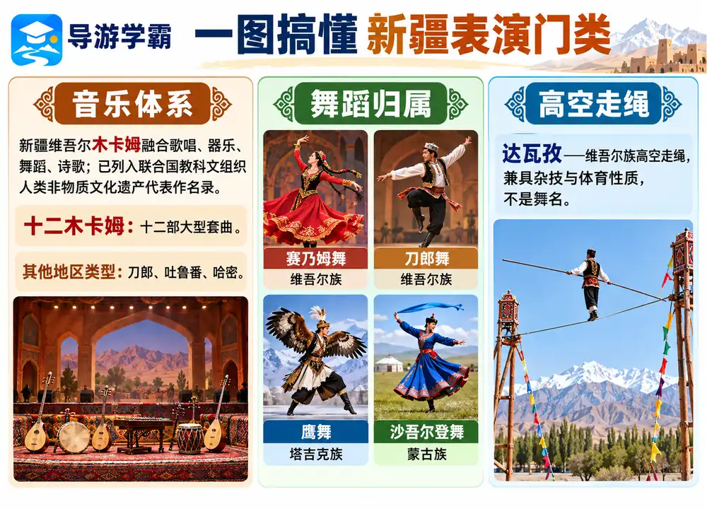 新疆表演门类木卡姆与民俗舞蹈考点图（导游学霸·科四新疆）