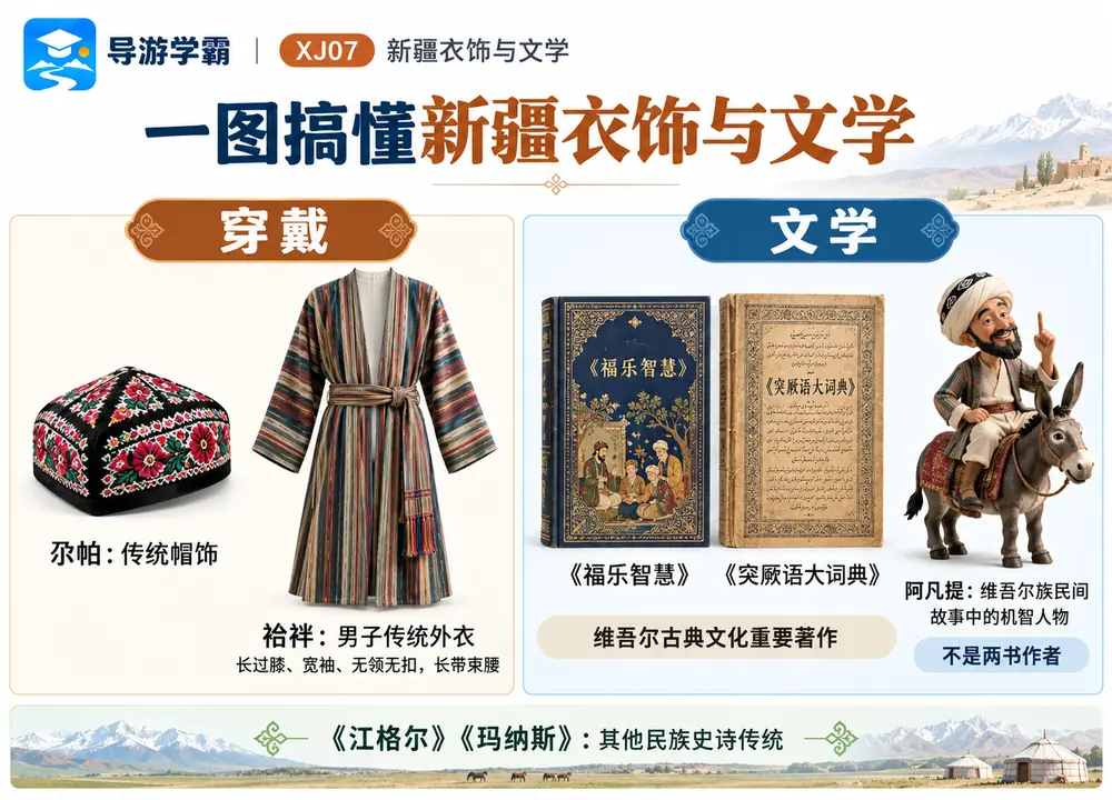 新疆维吾尔传统衣饰与文学典籍考点图(导游学霸·科四新疆)