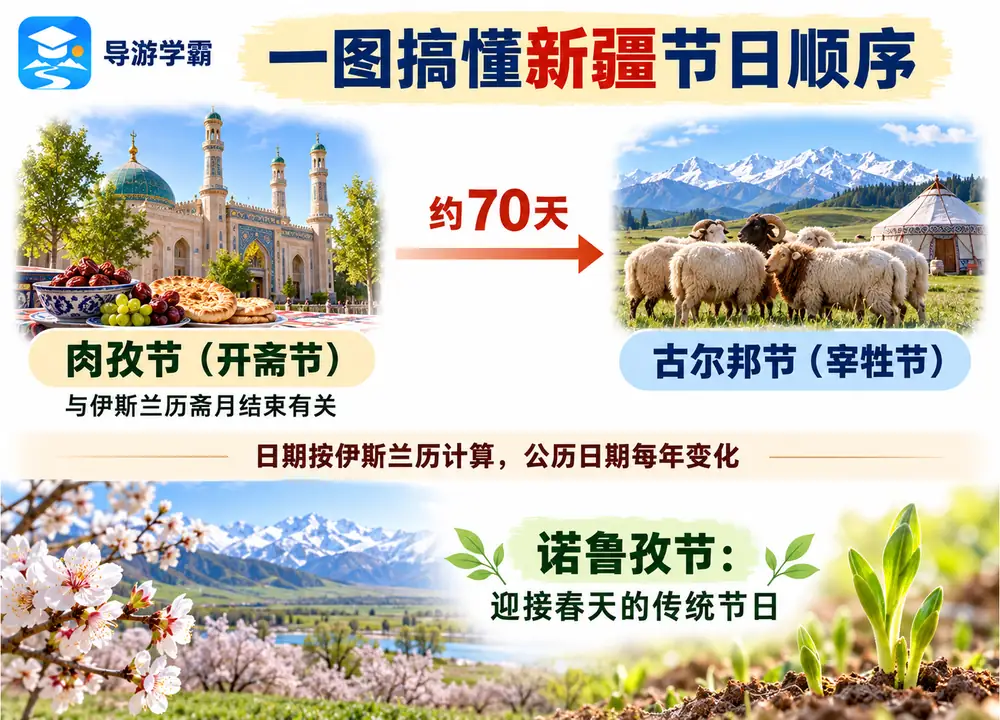 新疆主要传统节日顺序考点图(导游学霸·科四新疆)
